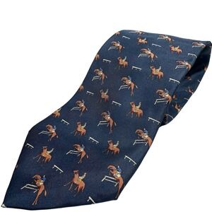 Brooks Brothers Makers Equestrian Horse Tie Blue Pure Silk Made In USA NWT